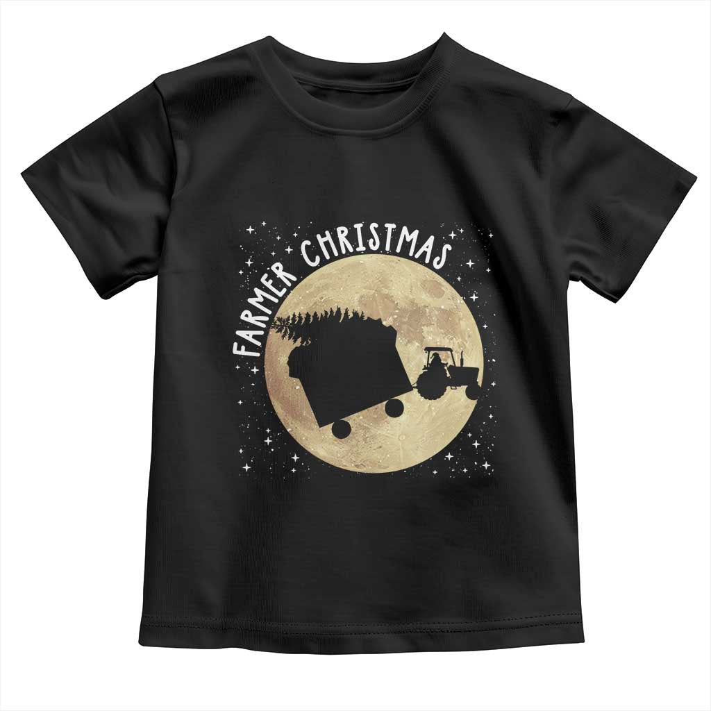 Funny Farmer Christmas Toddler T Shirt Xmas Santa Farm Tractor Moon - Wonder Print Shop