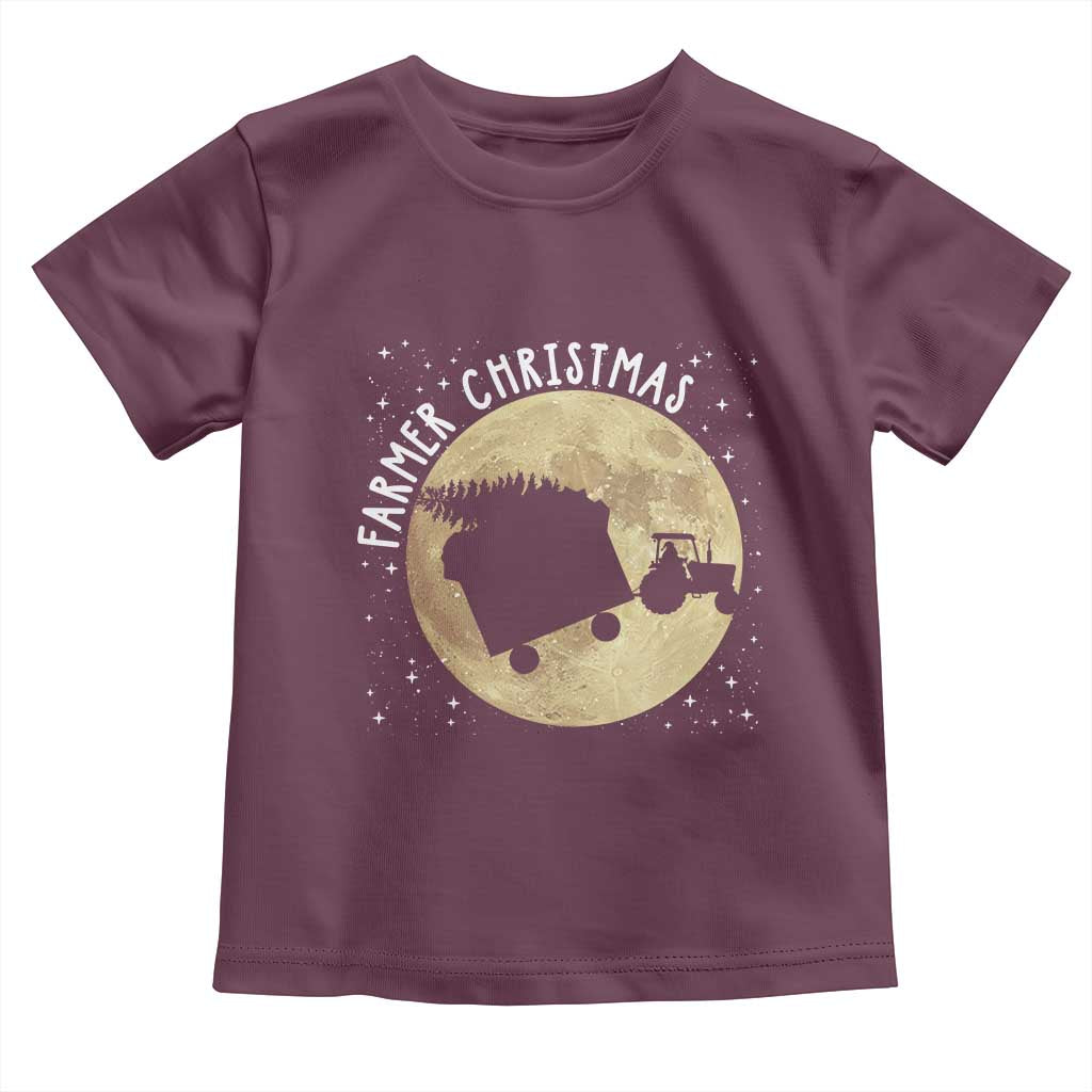 Funny Farmer Christmas Toddler T Shirt Xmas Santa Farm Tractor Moon - Wonder Print Shop