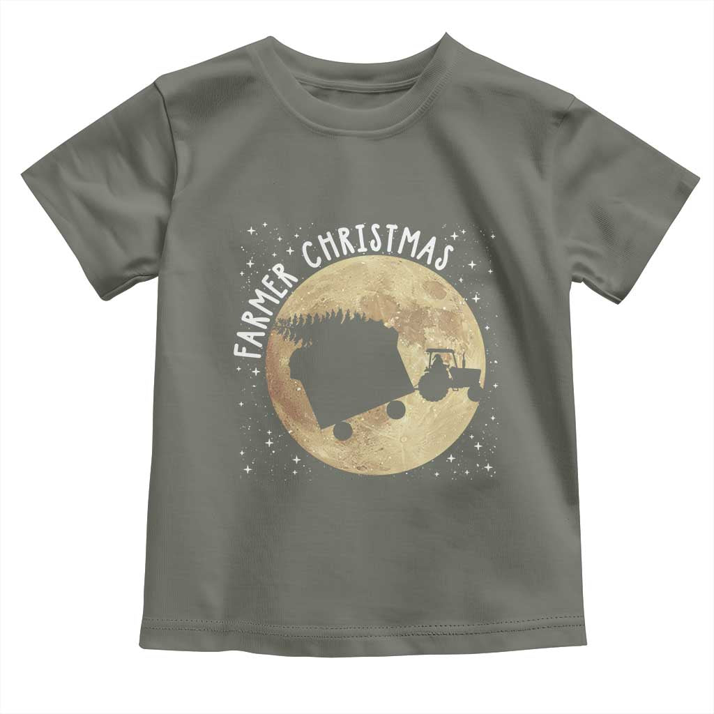 Funny Farmer Christmas Toddler T Shirt Xmas Santa Farm Tractor Moon - Wonder Print Shop