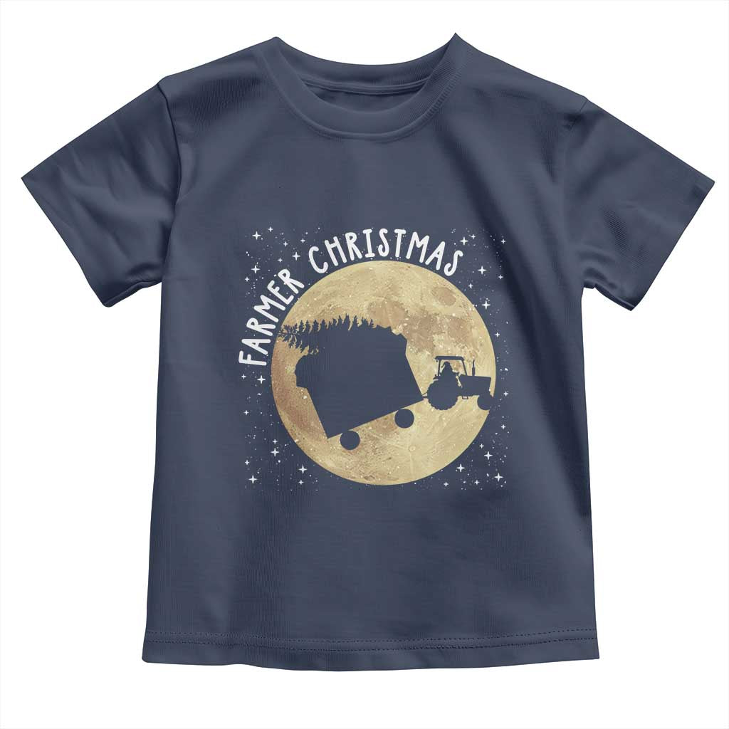 Funny Farmer Christmas Toddler T Shirt Xmas Santa Farm Tractor Moon - Wonder Print Shop
