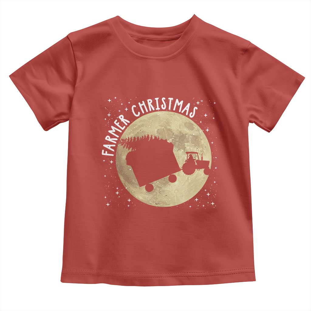 Funny Farmer Christmas Toddler T Shirt Xmas Santa Farm Tractor Moon - Wonder Print Shop