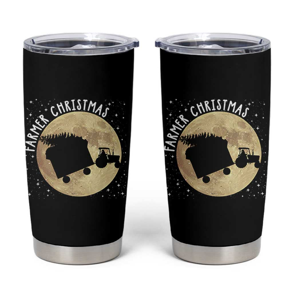 Funny Farmer Christmas Tumbler Cup Xmas Santa Farm Tractor Moon - Wonder Print Shop