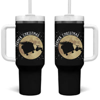 Funny Farmer Christmas Tumbler With Handle Xmas Santa Farm Tractor Moon - Wonder Print Shop