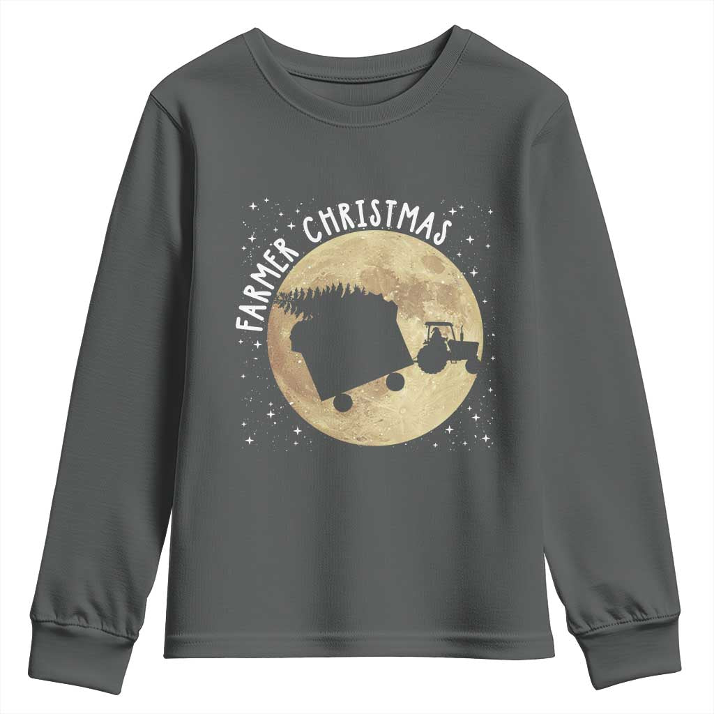 Funny Farmer Christmas Youth Sweatshirt Xmas Santa Farm Tractor Moon - Wonder Print Shop