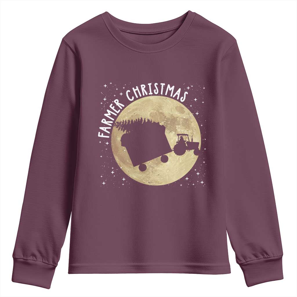 Funny Farmer Christmas Youth Sweatshirt Xmas Santa Farm Tractor Moon - Wonder Print Shop