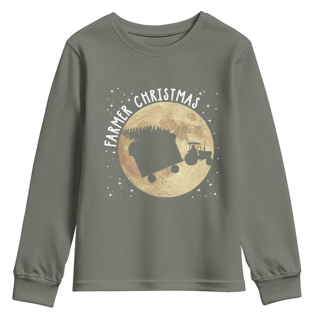 Funny Farmer Christmas Youth Sweatshirt Xmas Santa Farm Tractor Moon - Wonder Print Shop