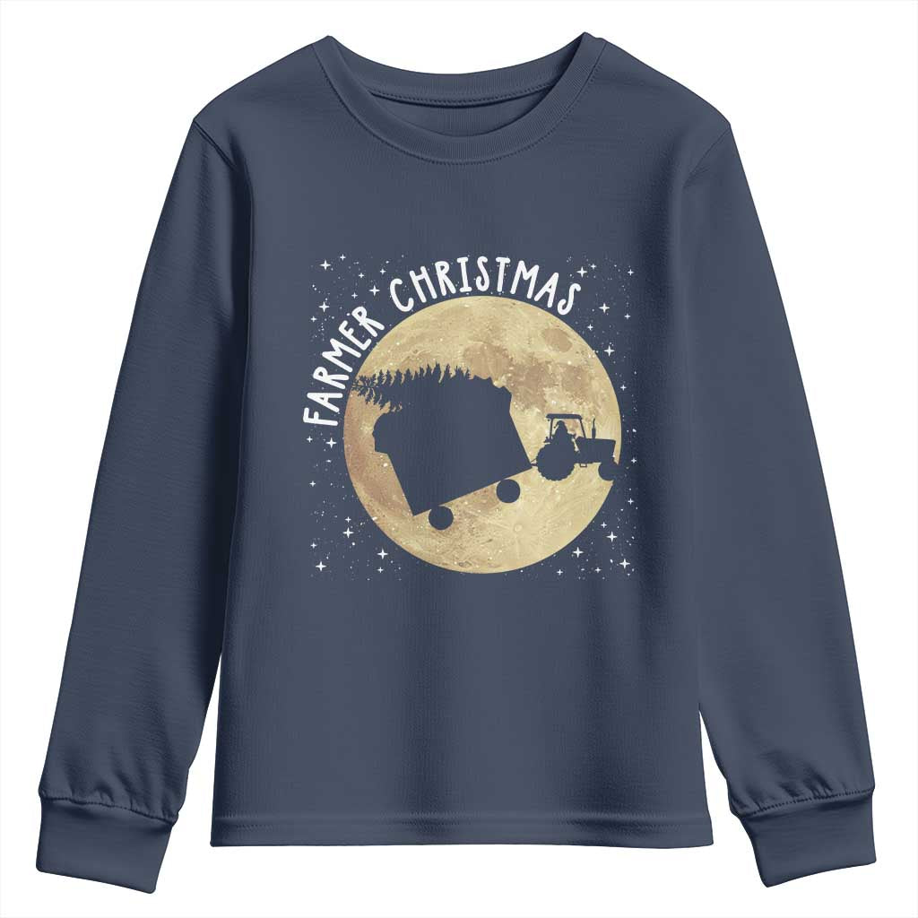 Funny Farmer Christmas Youth Sweatshirt Xmas Santa Farm Tractor Moon - Wonder Print Shop