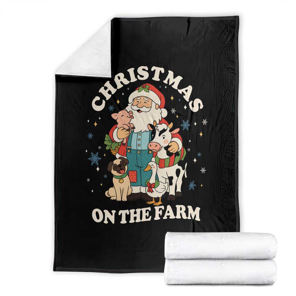 Funny Xmas On The Farm Throw Blanket Christmas Farmer Santa Claus Livestock - Wonder Print Shop