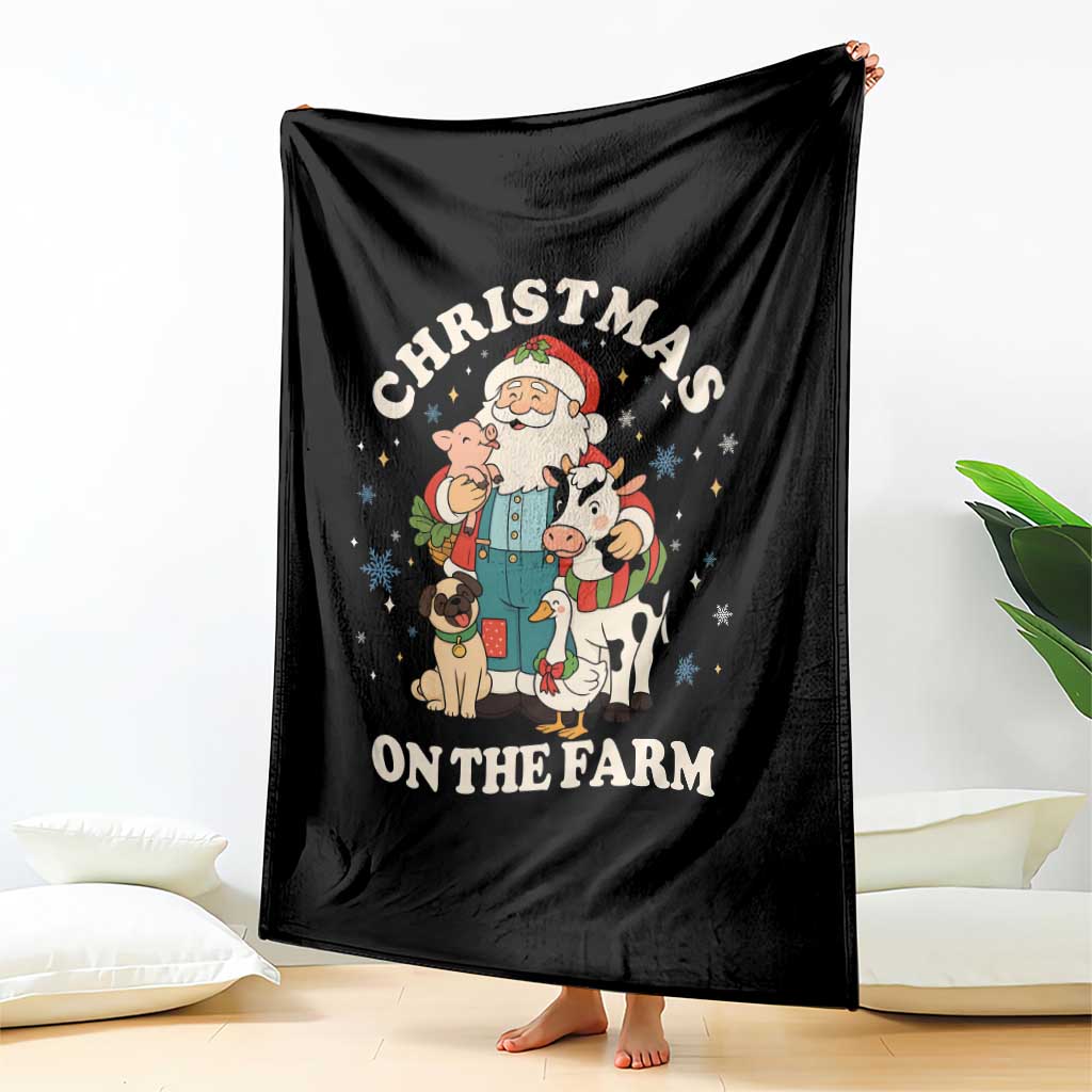 Funny Xmas On The Farm Throw Blanket Christmas Farmer Santa Claus Livestock - Wonder Print Shop