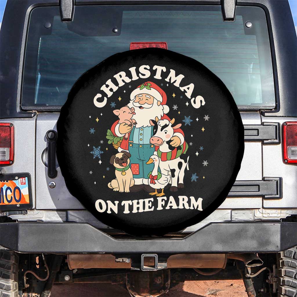 Funny Xmas On The Farm Spare Tire Cover Christmas Farmer Santa Claus Livestock - Wonder Print Shop
