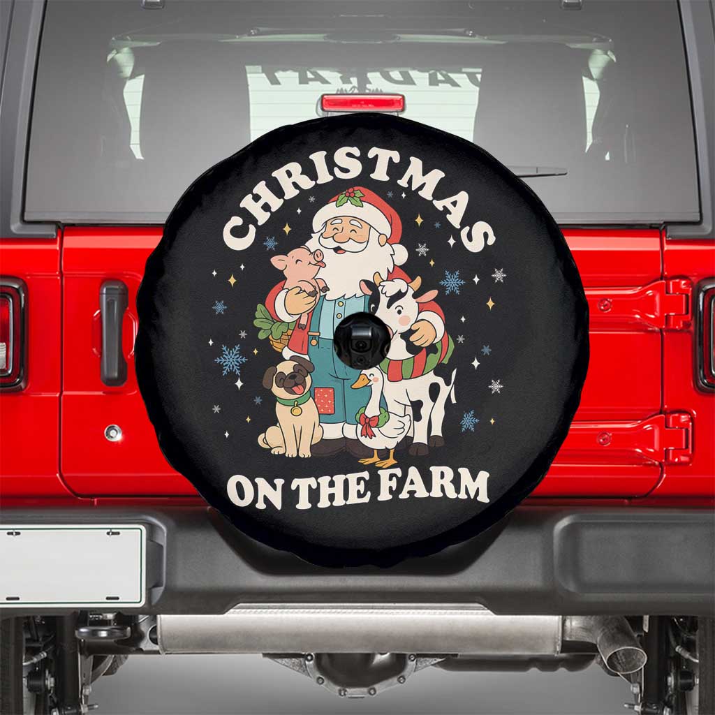 Funny Xmas On The Farm Spare Tire Cover Christmas Farmer Santa Claus Livestock - Wonder Print Shop