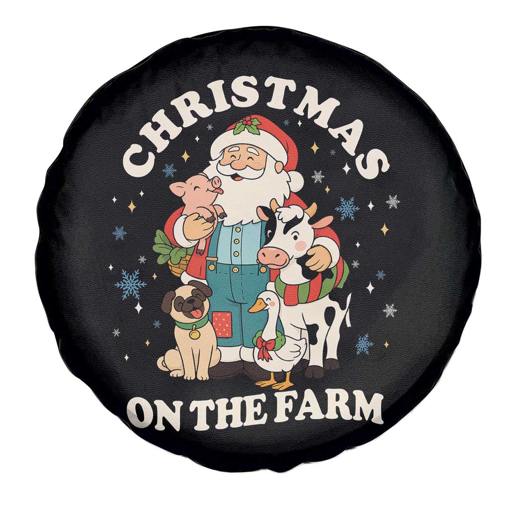 Funny Xmas On The Farm Spare Tire Cover Christmas Farmer Santa Claus Livestock - Wonder Print Shop