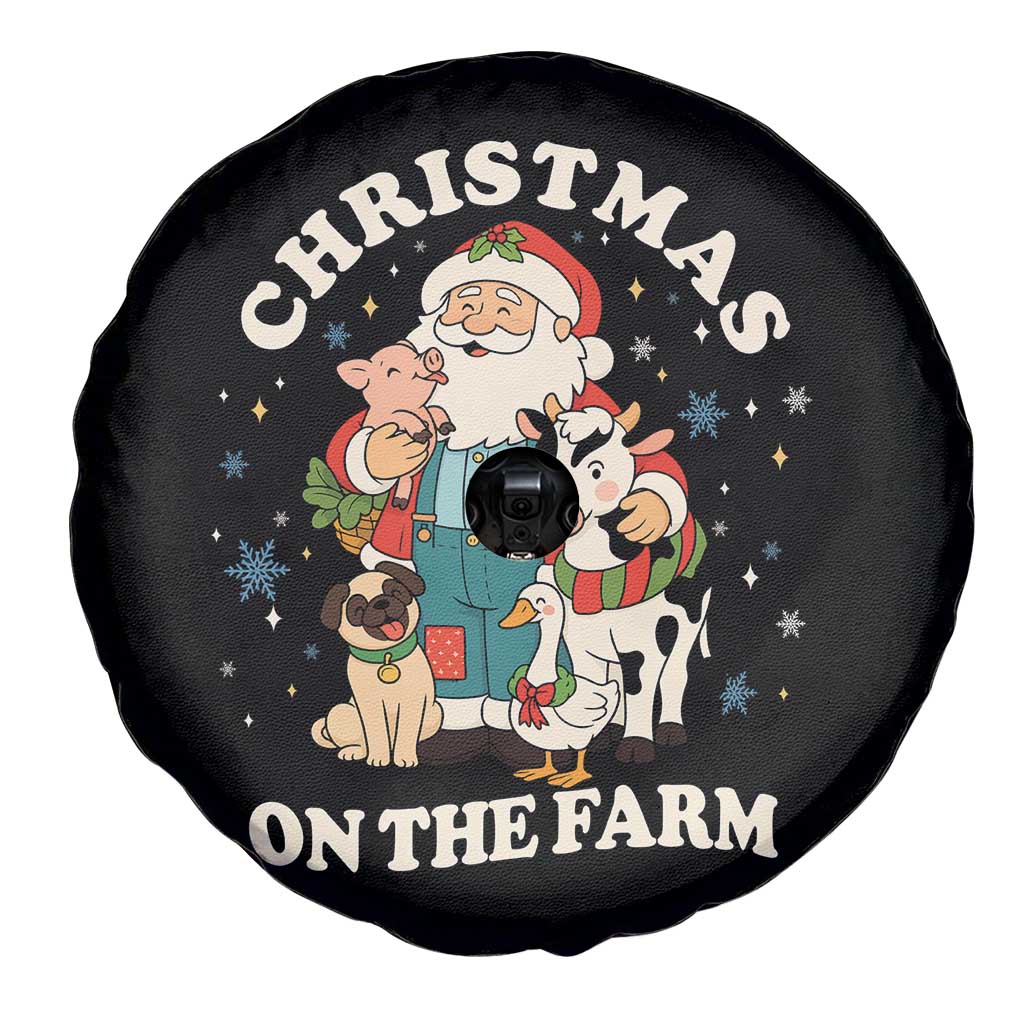 Funny Xmas On The Farm Spare Tire Cover Christmas Farmer Santa Claus Livestock - Wonder Print Shop