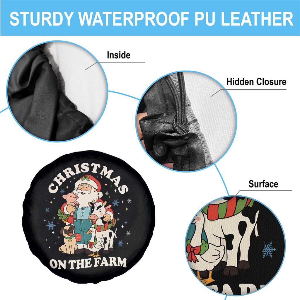 Funny Xmas On The Farm Spare Tire Cover Christmas Farmer Santa Claus Livestock - Wonder Print Shop