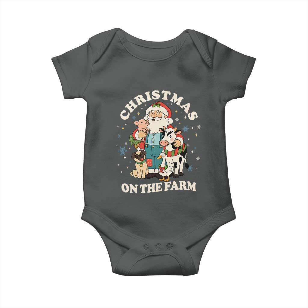 Funny Xmas On The Farm Baby Onesie Christmas Farmer Santa Claus Livestock - Wonder Print Shop