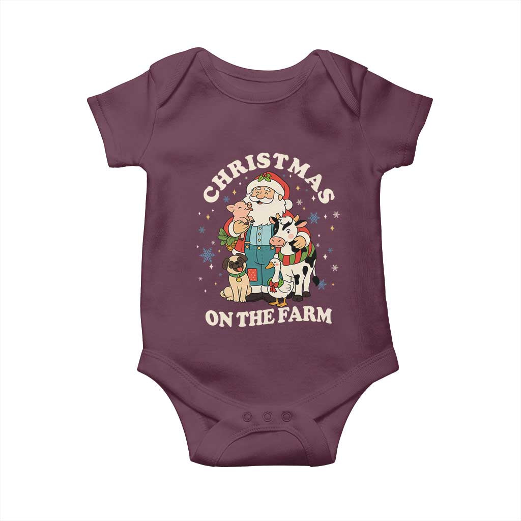 Funny Xmas On The Farm Baby Onesie Christmas Farmer Santa Claus Livestock - Wonder Print Shop