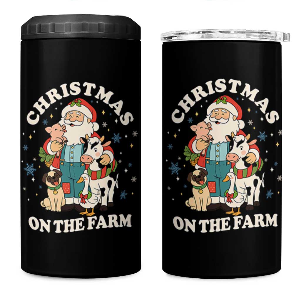Funny Xmas On The Farm 4 in 1 Can Cooler Tumbler Christmas Farmer Santa Claus Livestock - Wonder Print Shop