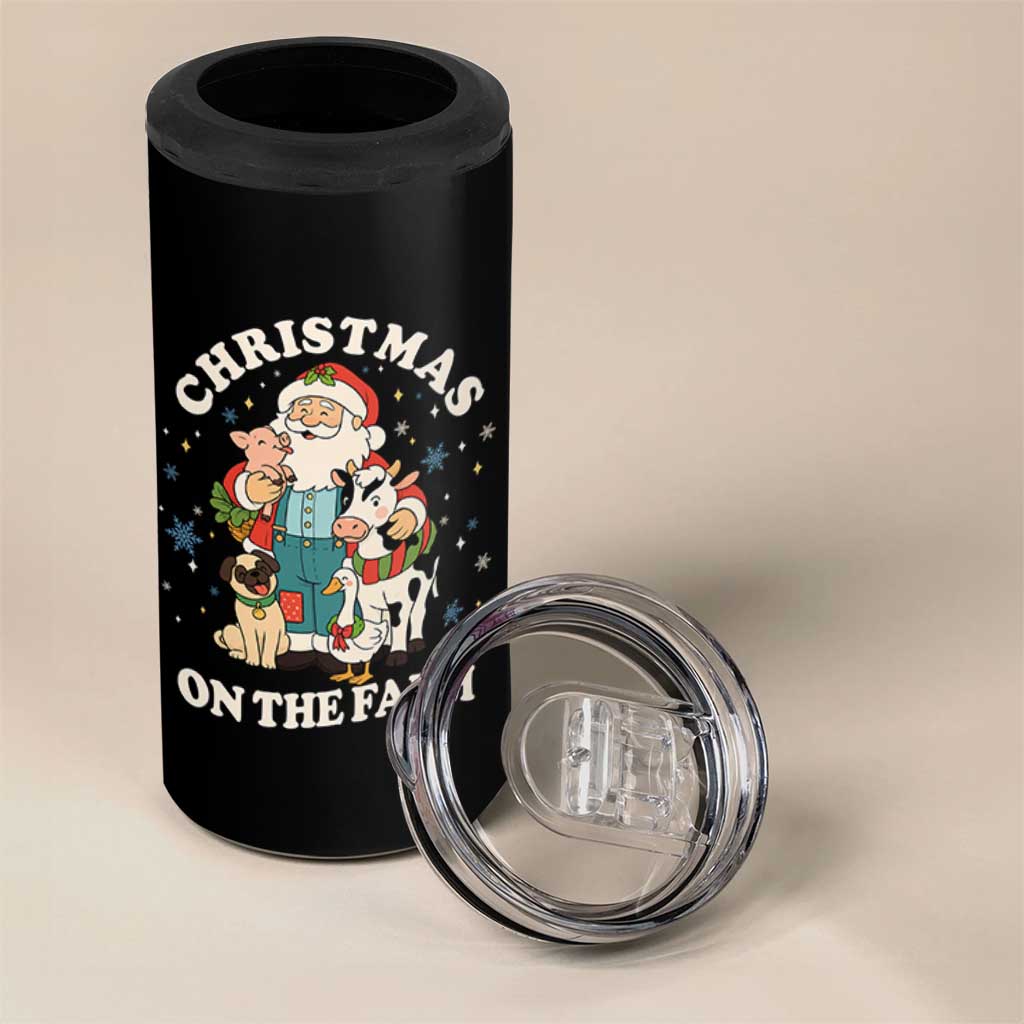 Funny Xmas On The Farm 4 in 1 Can Cooler Tumbler Christmas Farmer Santa Claus Livestock - Wonder Print Shop