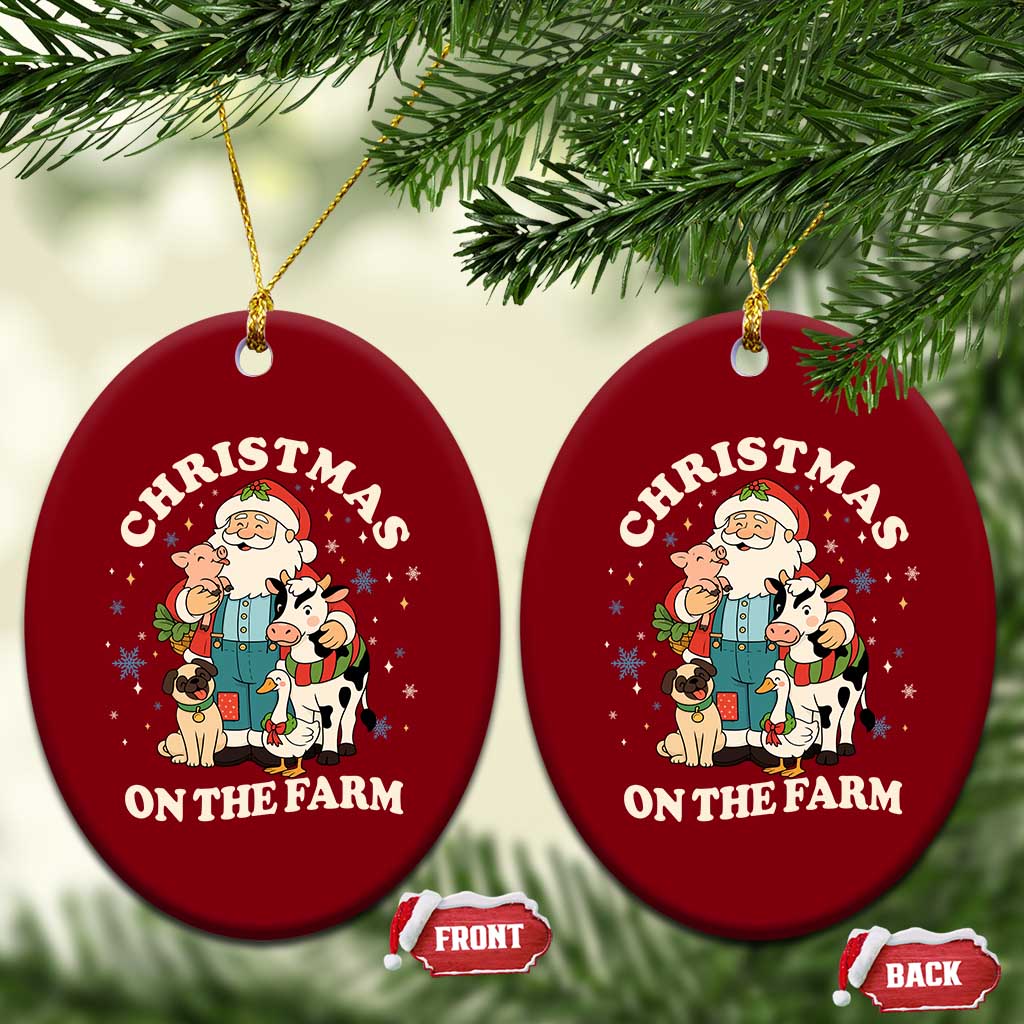 Funny Xmas On The Farm Ceramic Ornament Christmas Farmer Santa Claus Livestock - Wonder Print Shop