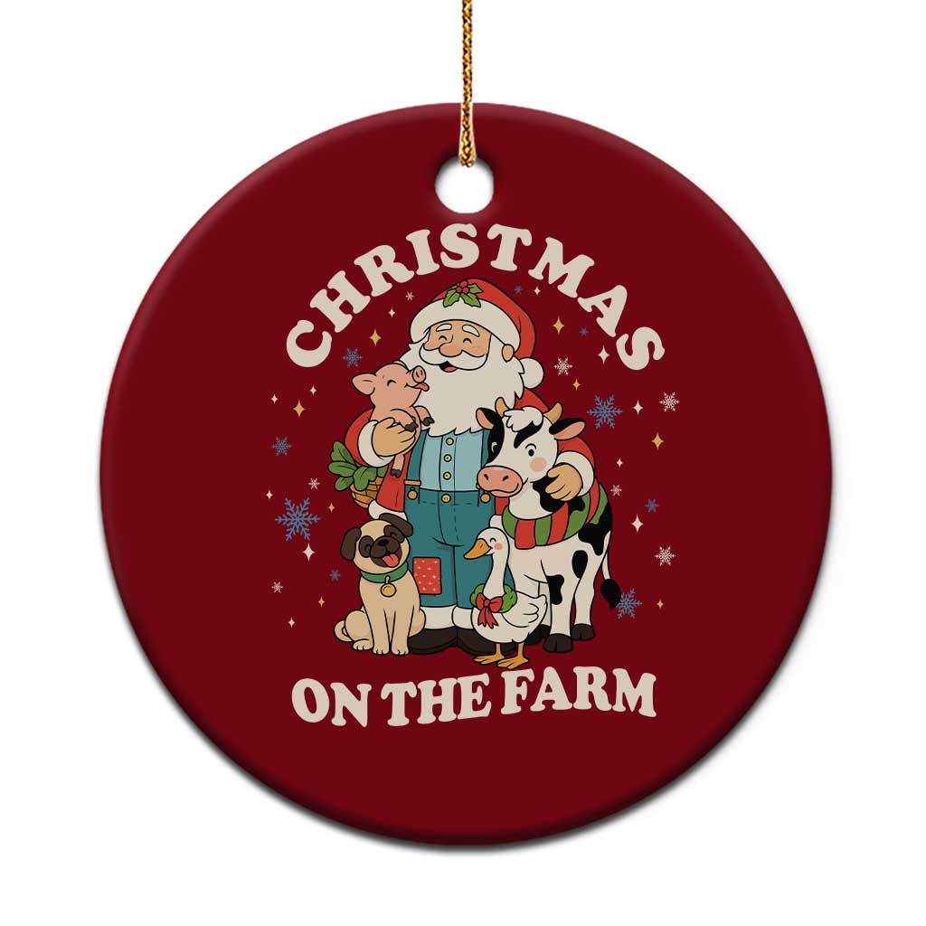 Funny Xmas On The Farm Ceramic Ornament Christmas Farmer Santa Claus Livestock - Wonder Print Shop