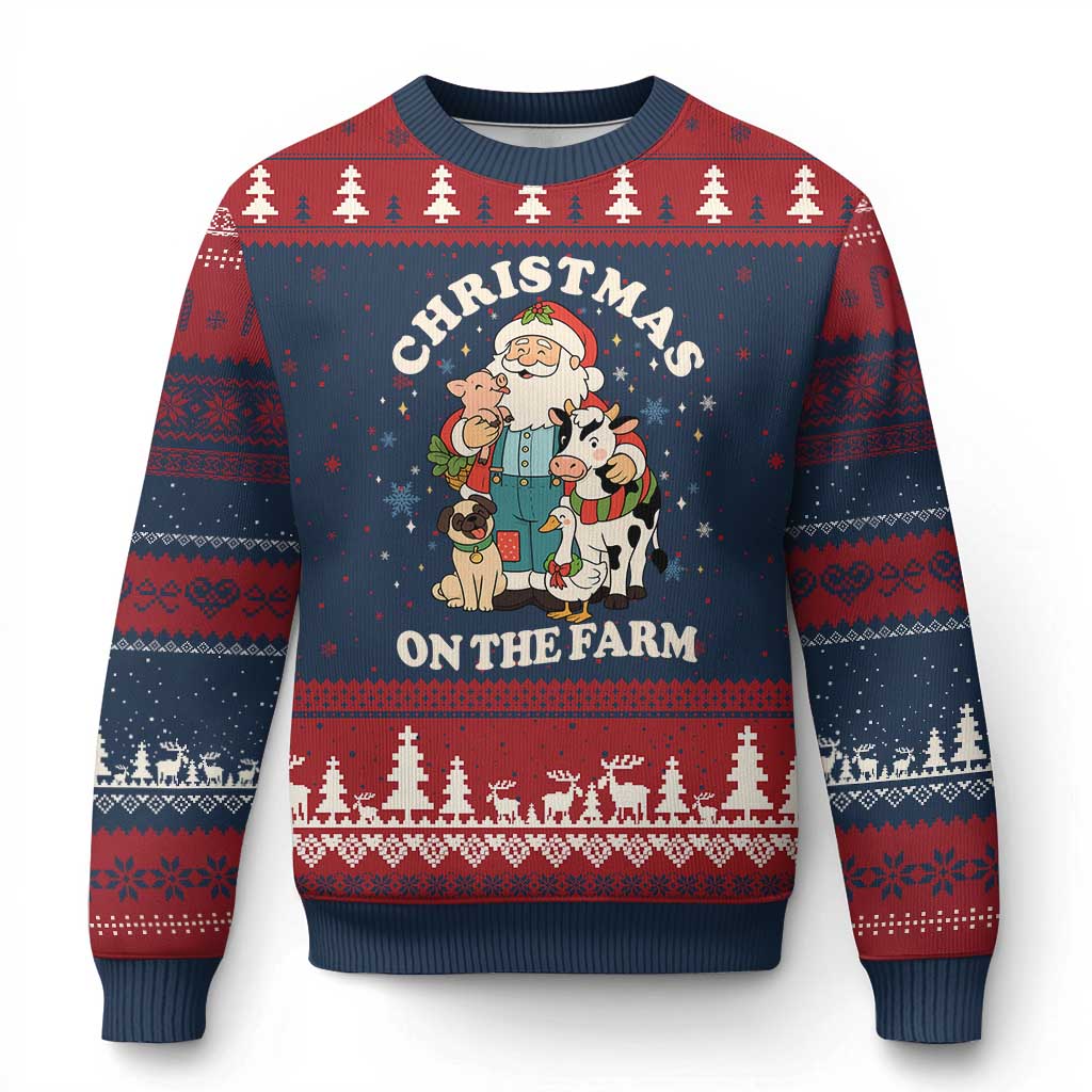 Funny Xmas On The Farm Ugly Christmas Sweater Christmas Farmer Santa Claus Livestock - Wonder Print Shop