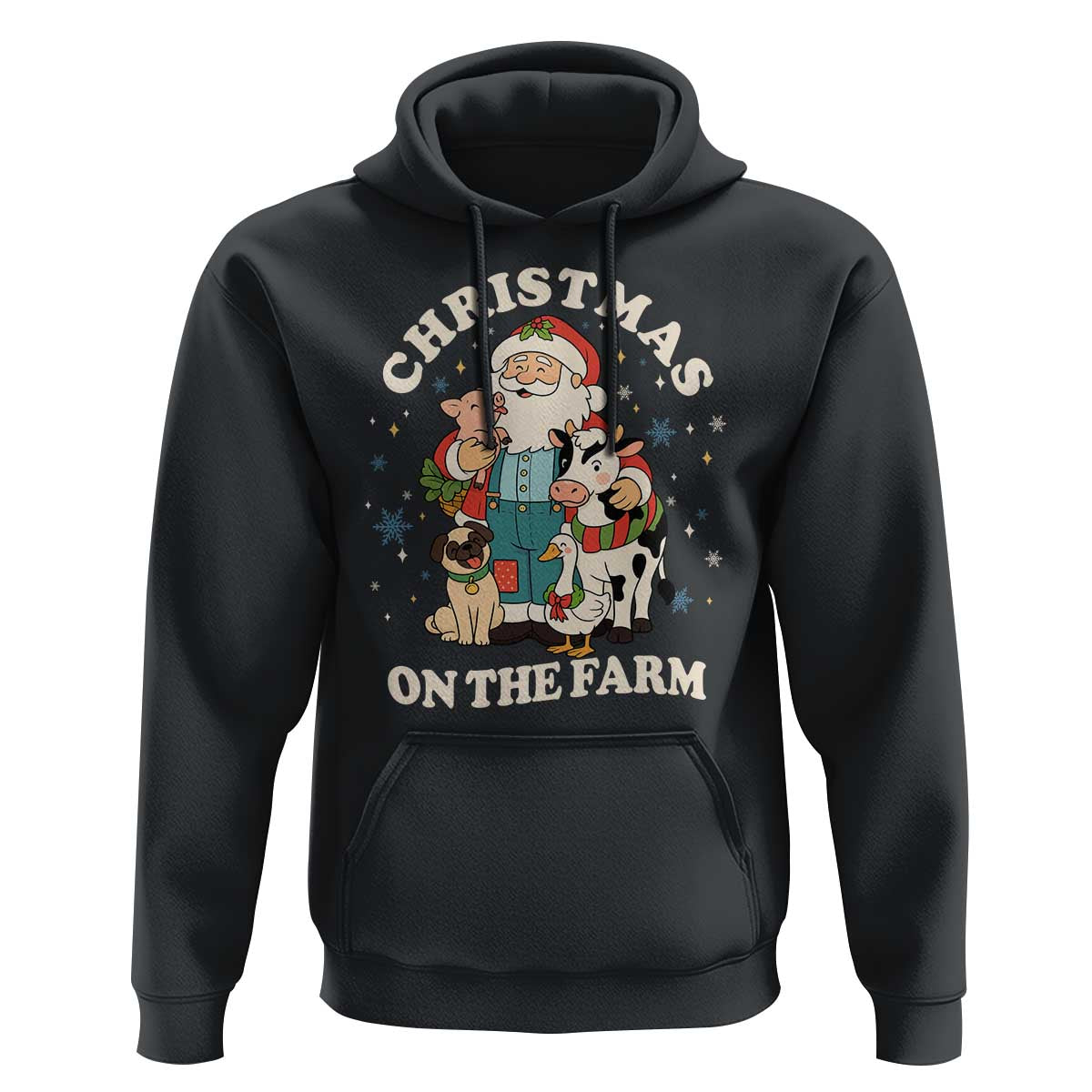 Funny Xmas On The Farm Hoodie Christmas Farmer Santa Claus Livestock - Wonder Print Shop