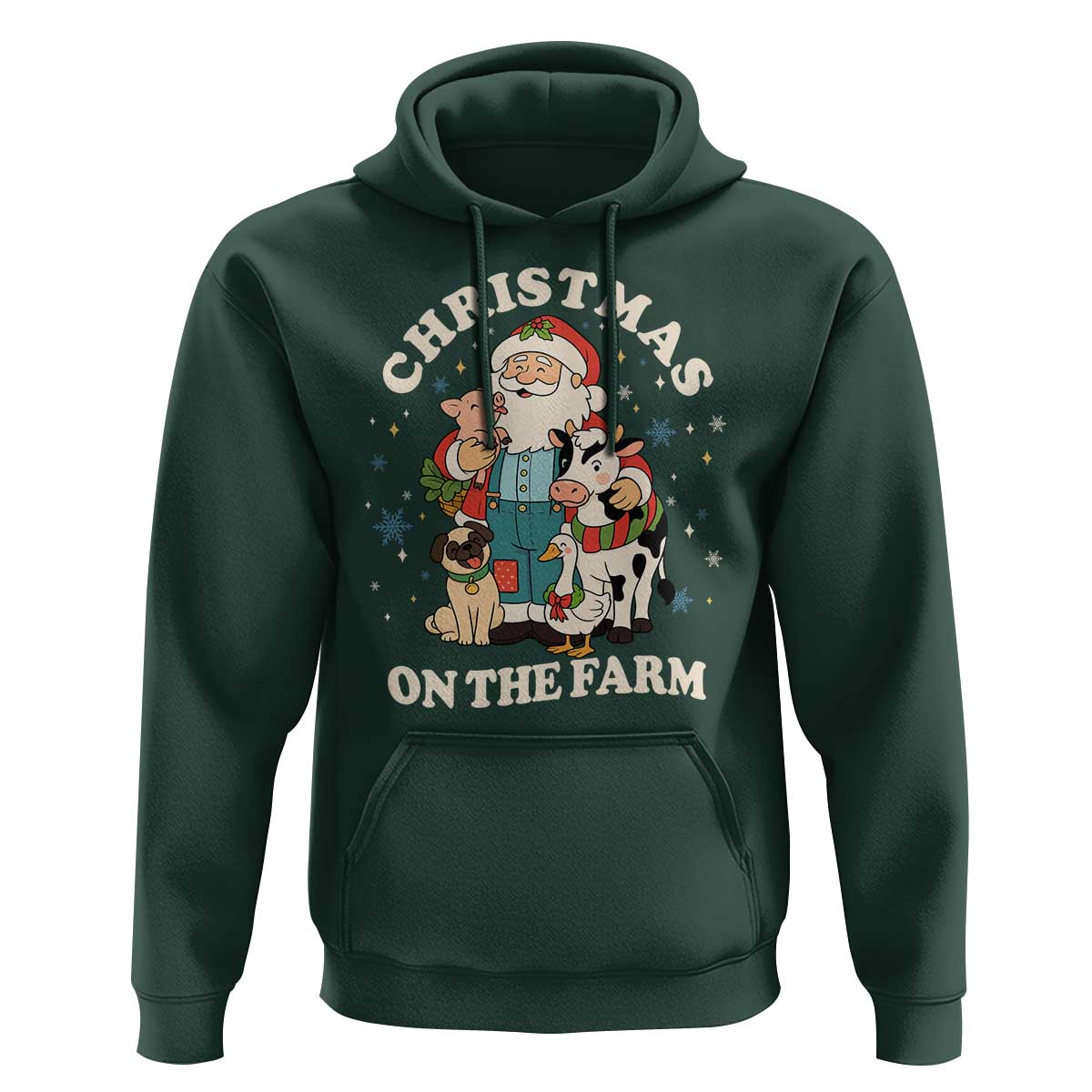 Funny Xmas On The Farm Hoodie Christmas Farmer Santa Claus Livestock - Wonder Print Shop