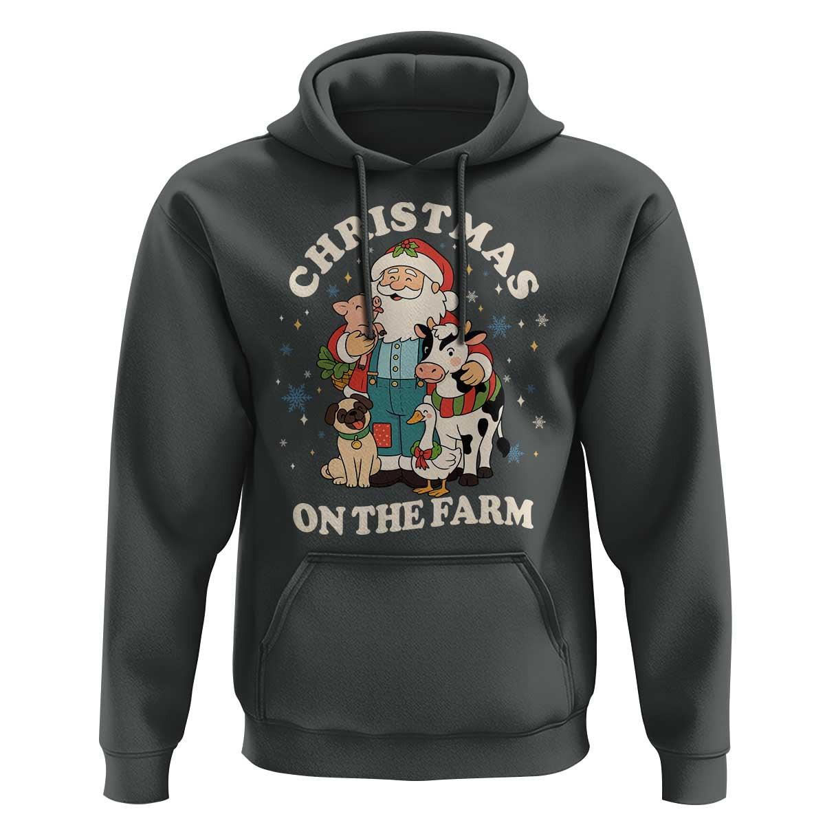 Funny Xmas On The Farm Hoodie Christmas Farmer Santa Claus Livestock - Wonder Print Shop