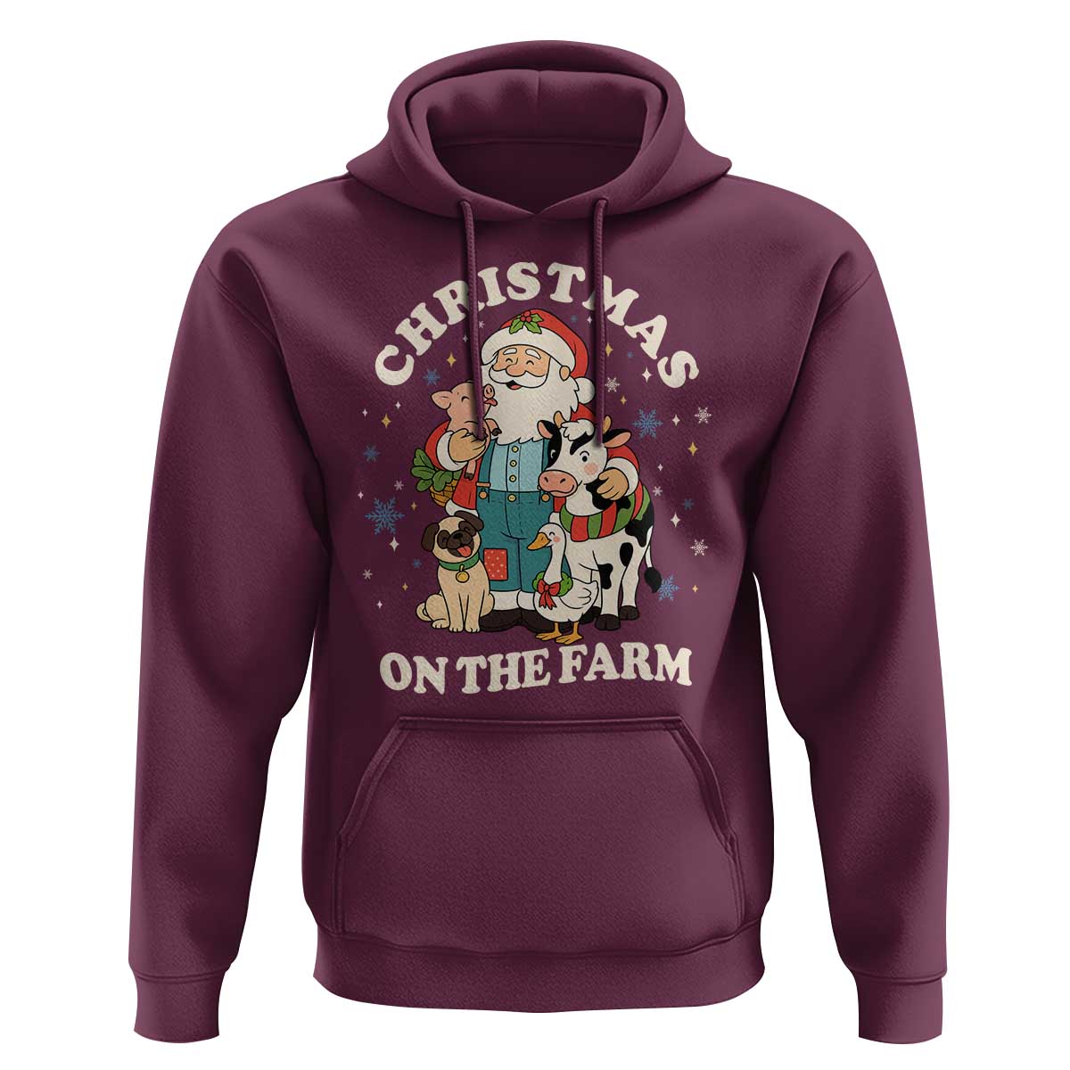 Funny Xmas On The Farm Hoodie Christmas Farmer Santa Claus Livestock - Wonder Print Shop