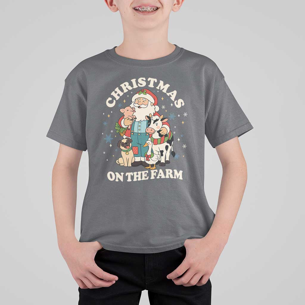 Funny Xmas On The Farm T Shirt For Kid Christmas Farmer Santa Claus Livestock - Wonder Print Shop