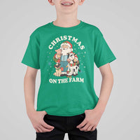 Funny Xmas On The Farm T Shirt For Kid Christmas Farmer Santa Claus Livestock - Wonder Print Shop