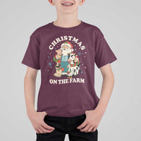 Funny Xmas On The Farm T Shirt For Kid Christmas Farmer Santa Claus Livestock - Wonder Print Shop