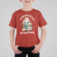 Funny Xmas On The Farm T Shirt For Kid Christmas Farmer Santa Claus Livestock - Wonder Print Shop