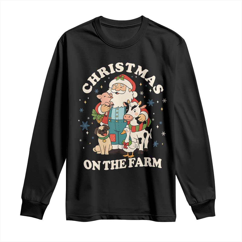 Funny Xmas On The Farm Long Sleeve Shirt Christmas Farmer Santa Claus Livestock - Wonder Print Shop