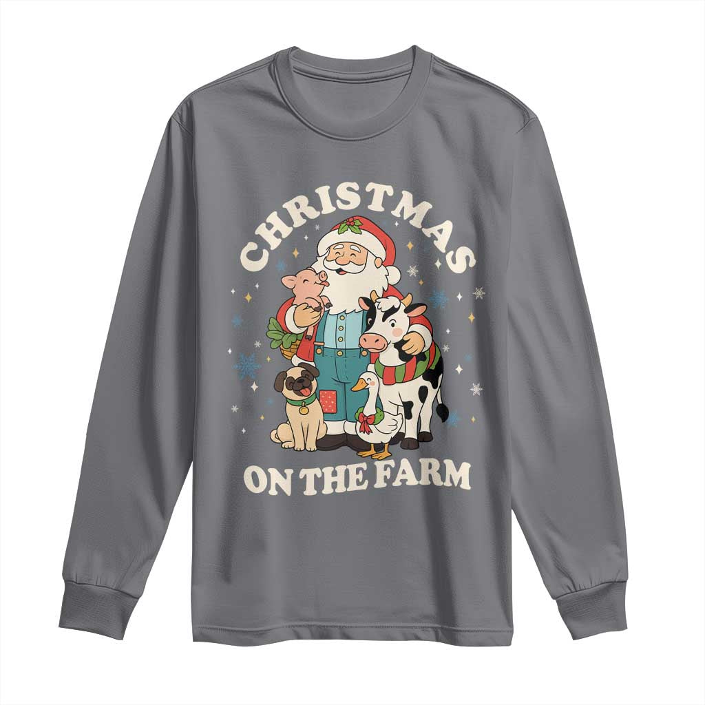 Funny Xmas On The Farm Long Sleeve Shirt Christmas Farmer Santa Claus Livestock - Wonder Print Shop