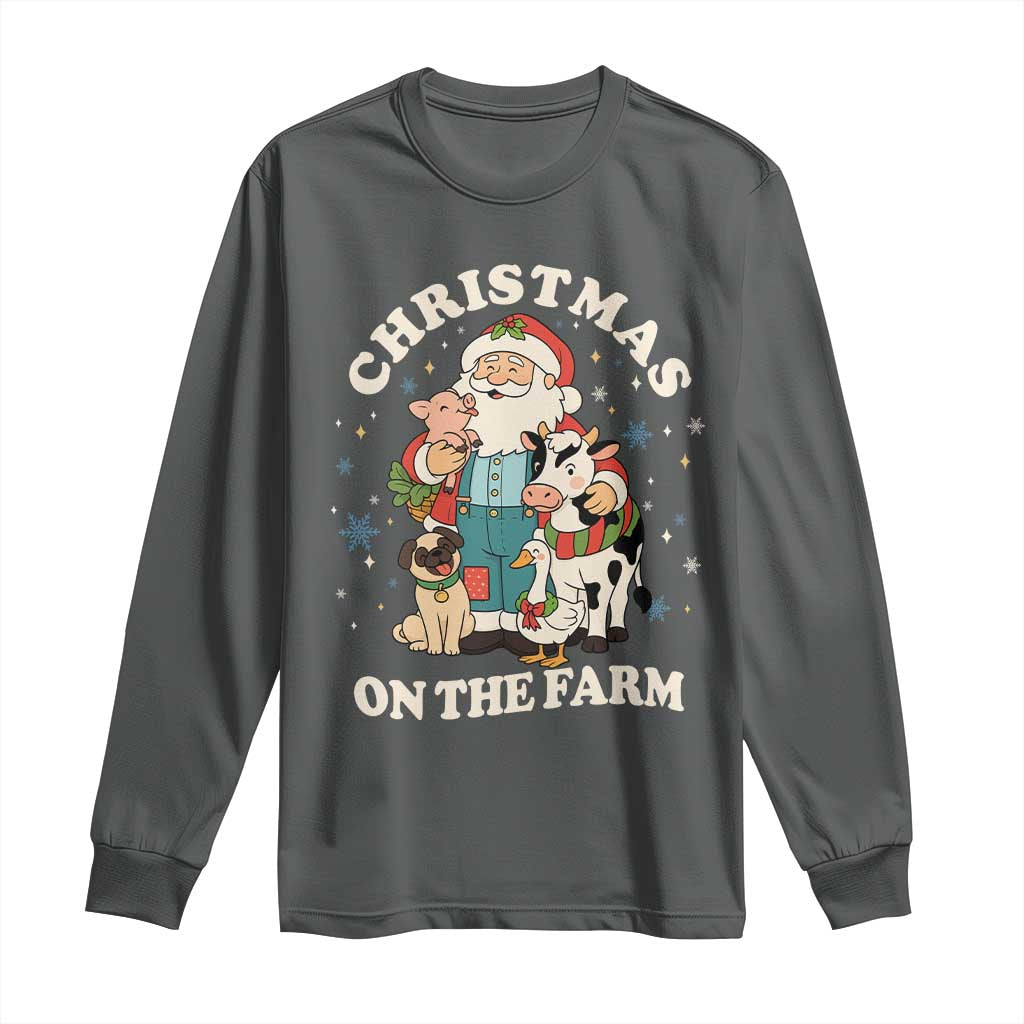 Funny Xmas On The Farm Long Sleeve Shirt Christmas Farmer Santa Claus Livestock - Wonder Print Shop