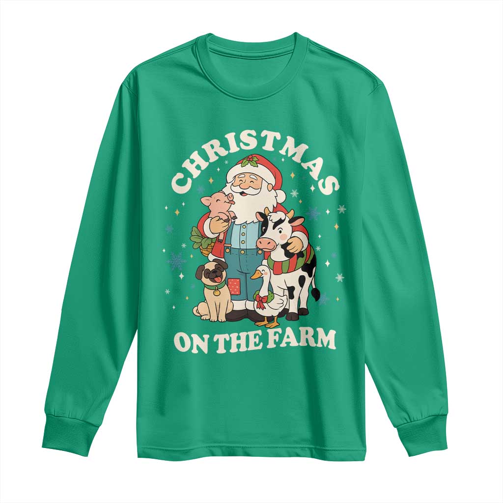 Funny Xmas On The Farm Long Sleeve Shirt Christmas Farmer Santa Claus Livestock - Wonder Print Shop