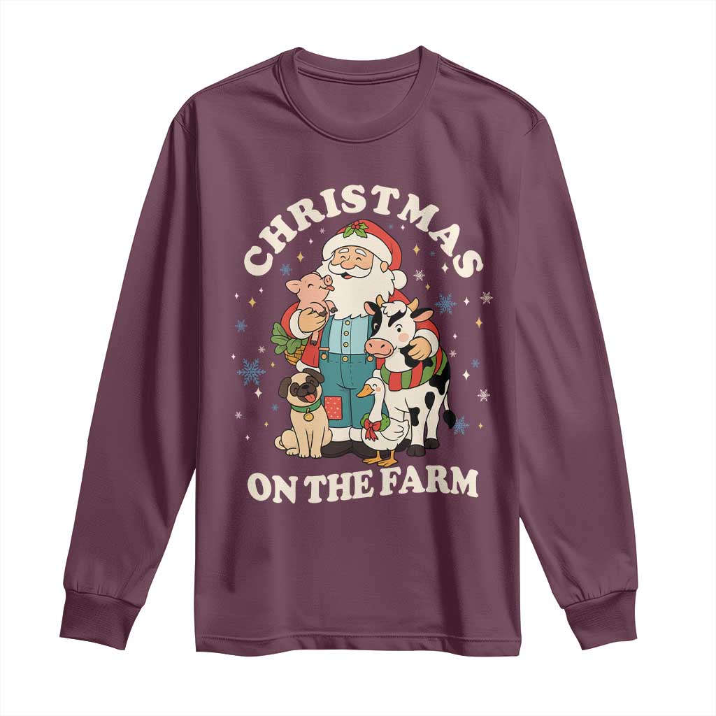 Funny Xmas On The Farm Long Sleeve Shirt Christmas Farmer Santa Claus Livestock - Wonder Print Shop