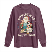 Funny Xmas On The Farm Long Sleeve Shirt Christmas Farmer Santa Claus Livestock - Wonder Print Shop
