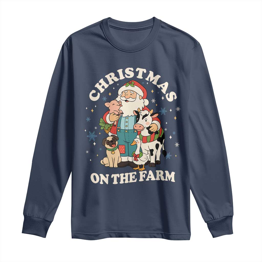 Funny Xmas On The Farm Long Sleeve Shirt Christmas Farmer Santa Claus Livestock - Wonder Print Shop