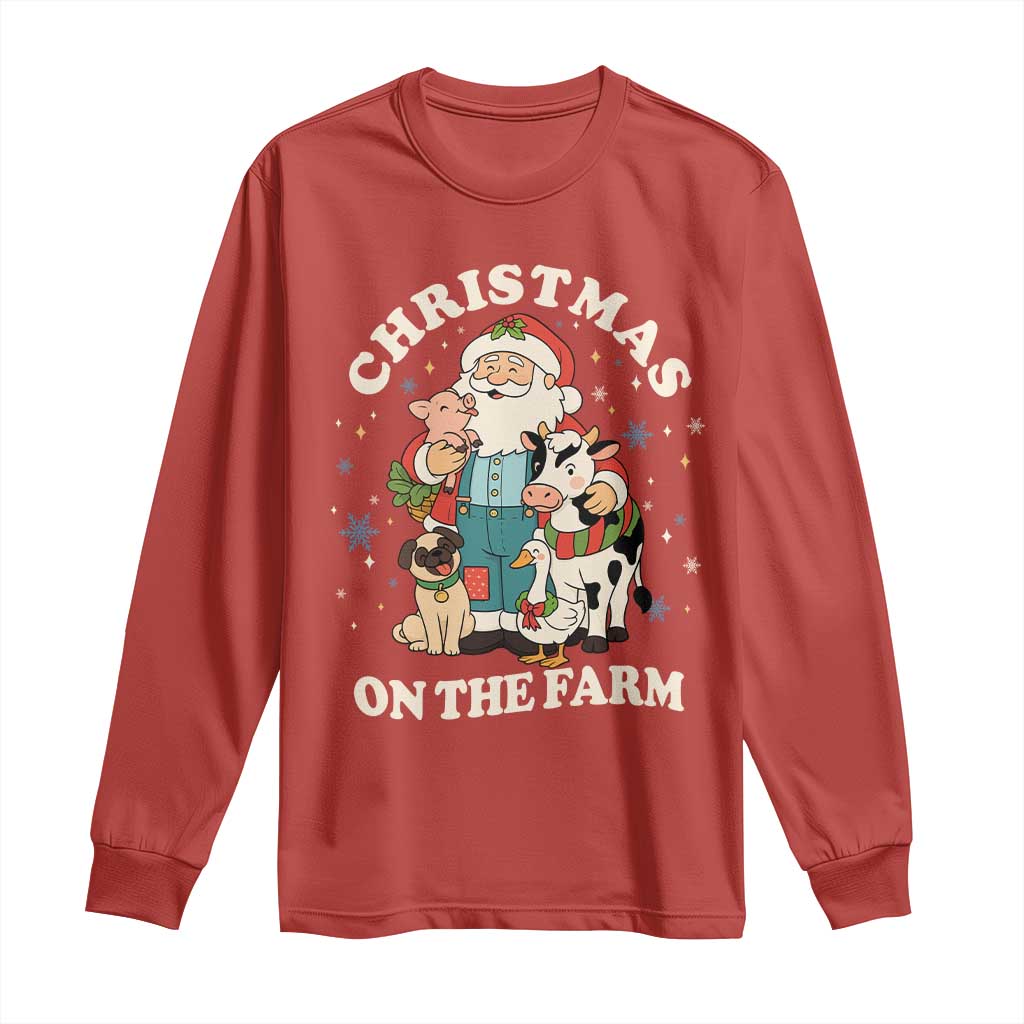 Funny Xmas On The Farm Long Sleeve Shirt Christmas Farmer Santa Claus Livestock - Wonder Print Shop
