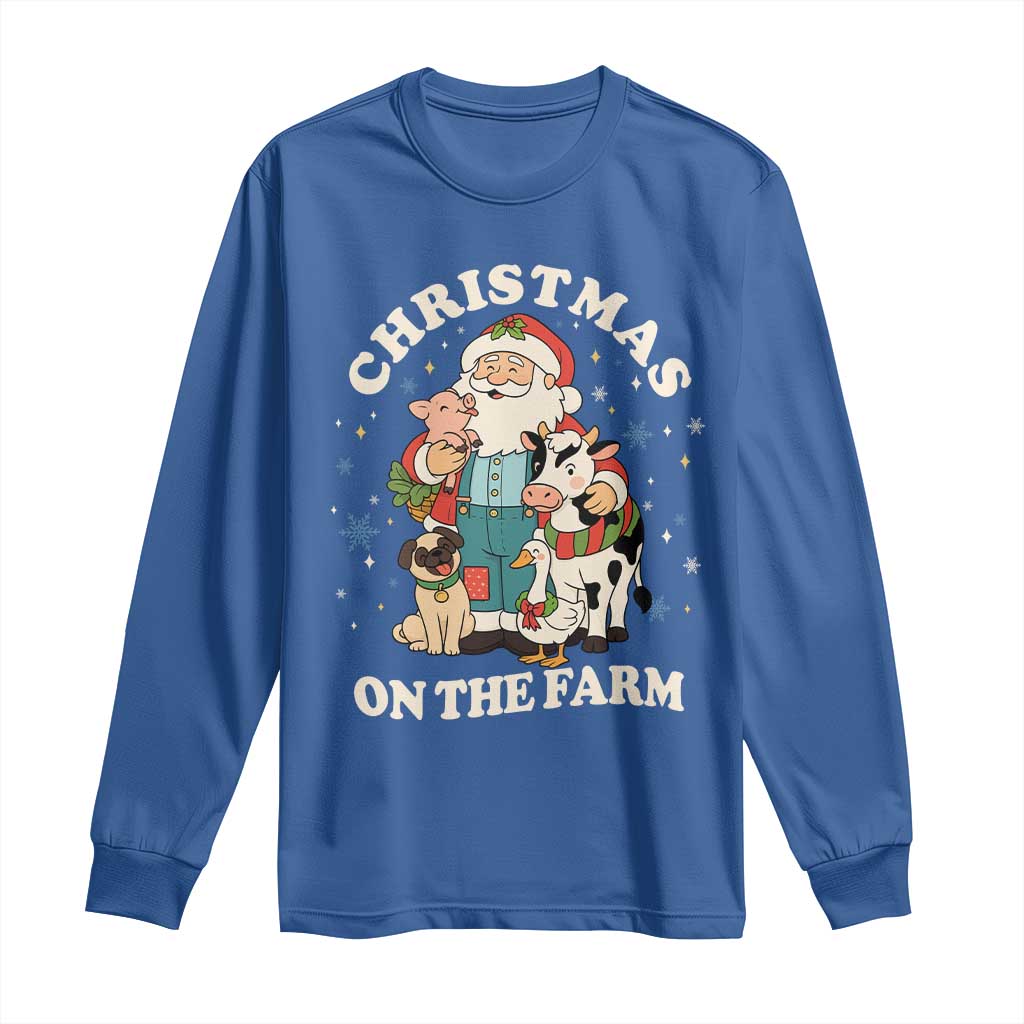 Funny Xmas On The Farm Long Sleeve Shirt Christmas Farmer Santa Claus Livestock - Wonder Print Shop