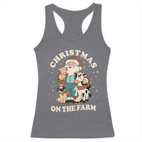 Funny Xmas On The Farm Racerback Tank Top Christmas Farmer Santa Claus Livestock - Wonder Print Shop