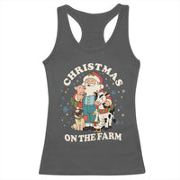 Funny Xmas On The Farm Racerback Tank Top Christmas Farmer Santa Claus Livestock - Wonder Print Shop