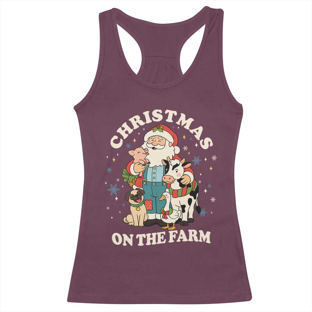 Funny Xmas On The Farm Racerback Tank Top Christmas Farmer Santa Claus Livestock - Wonder Print Shop