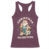 Funny Xmas On The Farm Racerback Tank Top Christmas Farmer Santa Claus Livestock - Wonder Print Shop