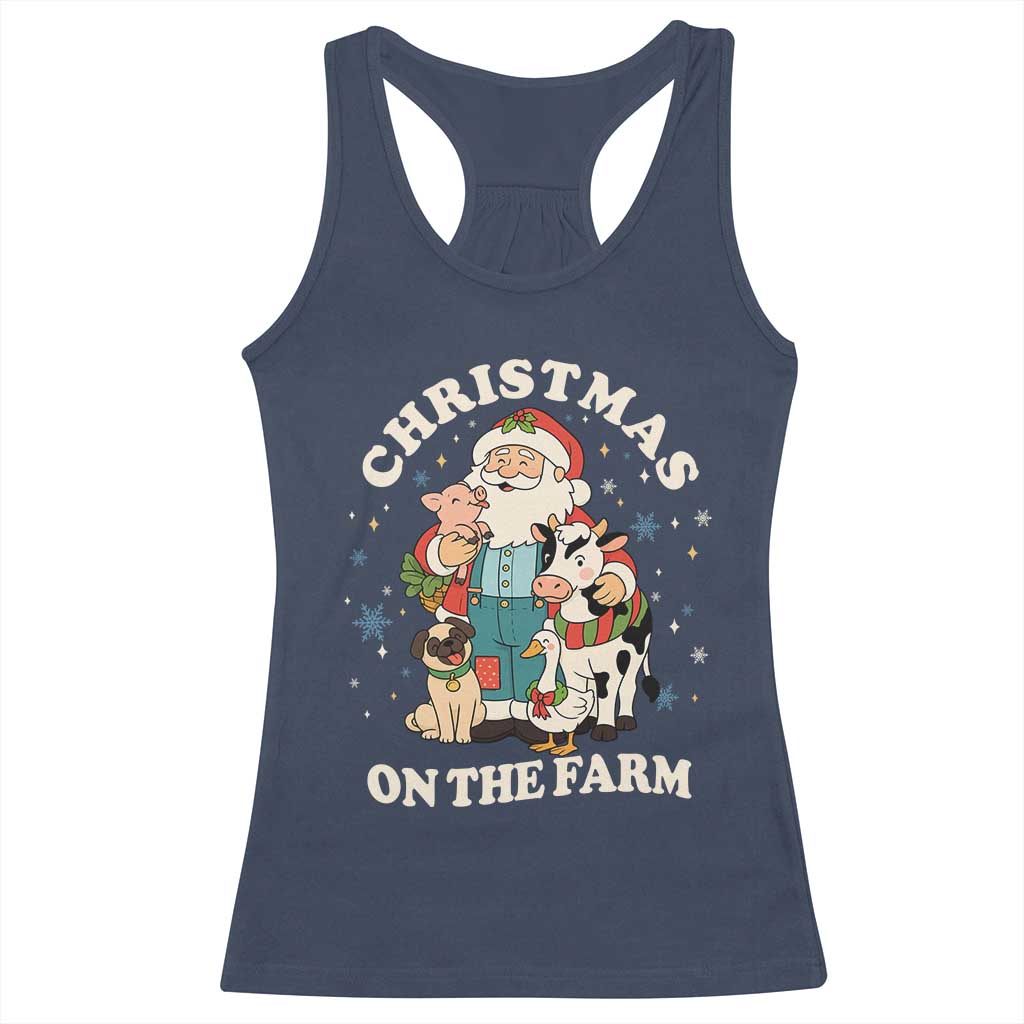 Funny Xmas On The Farm Racerback Tank Top Christmas Farmer Santa Claus Livestock - Wonder Print Shop