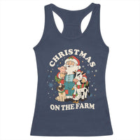 Funny Xmas On The Farm Racerback Tank Top Christmas Farmer Santa Claus Livestock - Wonder Print Shop