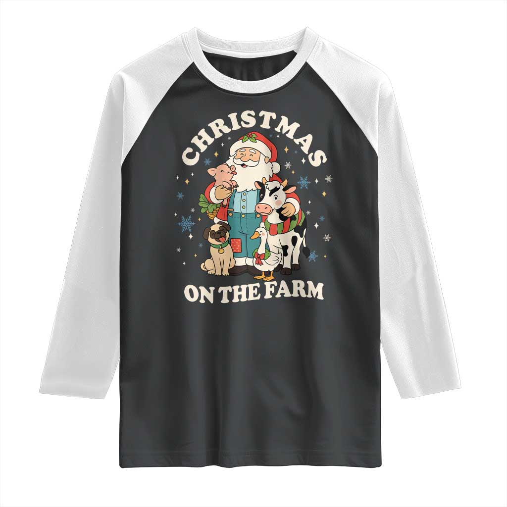 Funny Xmas On The Farm Raglan Shirt Christmas Farmer Santa Claus Livestock - Wonder Print Shop