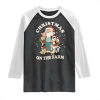 Funny Xmas On The Farm Raglan Shirt Christmas Farmer Santa Claus Livestock - Wonder Print Shop